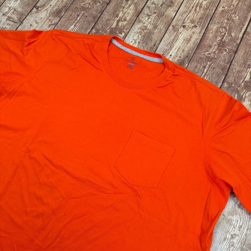Lands End Super-T T-Shirt Mens 2XL XXL Orange Short Sleeve Pocket Tee